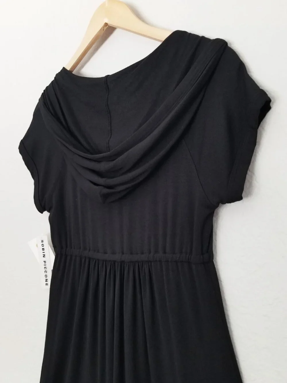 NEW Robin Piccone Black V-Neck Wrap Drawstring Hooded Dress Swim Cover-Up M $125